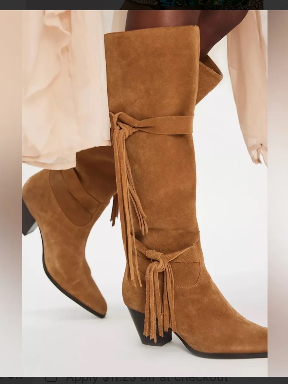 NWOB  Free People Fast Lane Fringe Suede  Mid-Calf Boots - Tan